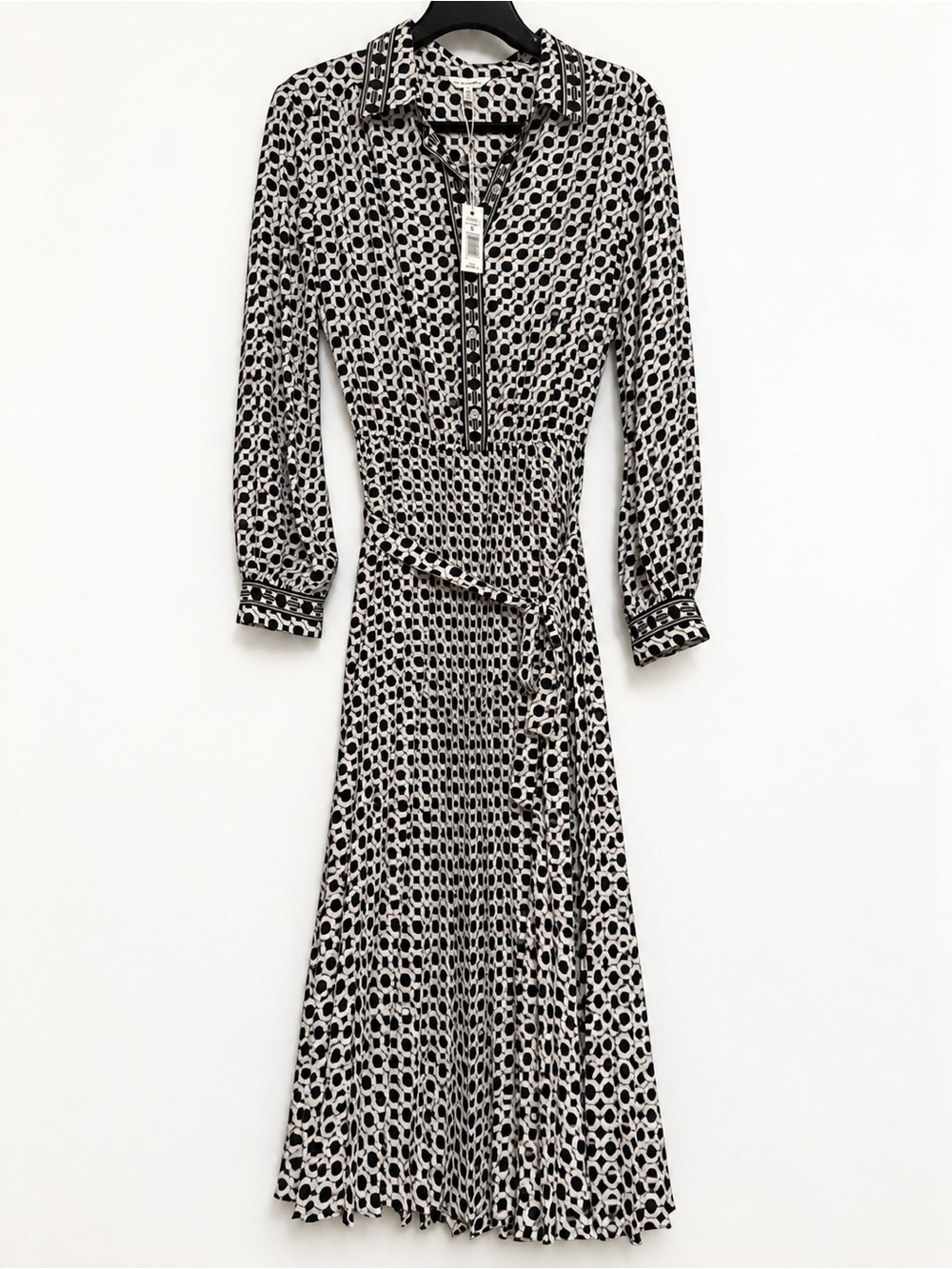 Black & White Geometric Long Sleeve Wrap Dress
